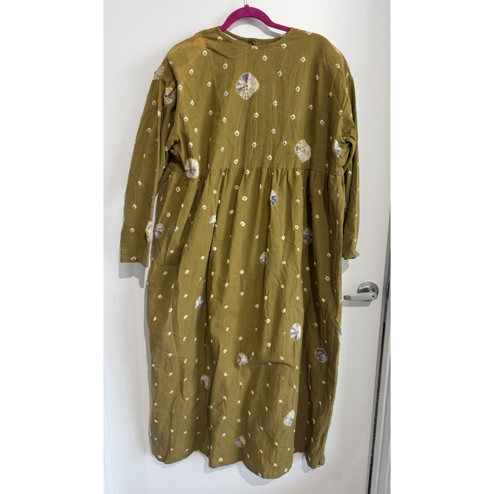 Olive Maxi Cotton hand print Tie Dye Dress Bohemian Beach Peasant EmpireFits 2XL - Picture 3 of 9